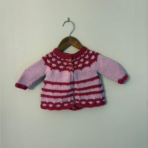 New Hand Knit Pink and Fuchsia Baby Two Button Cardigan